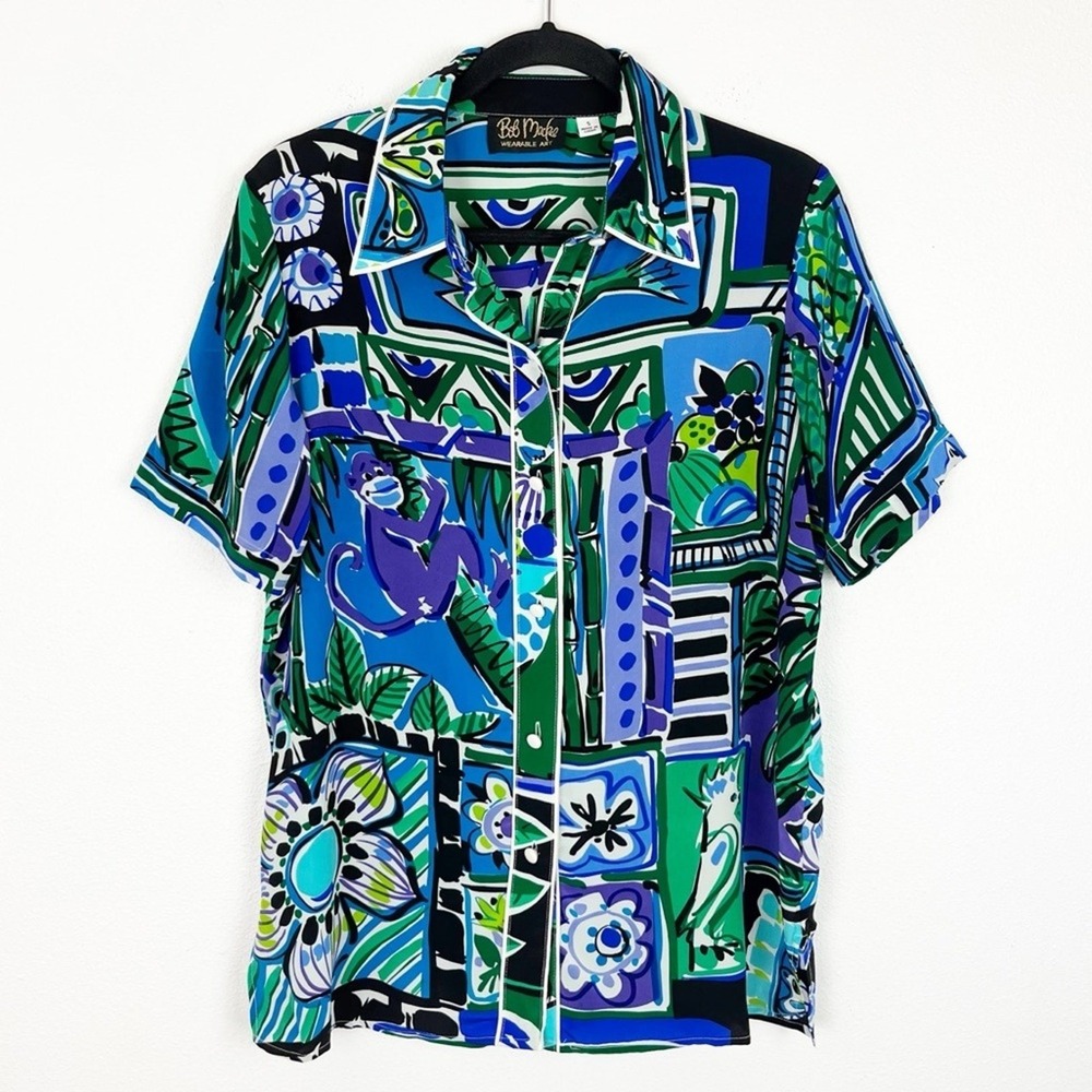Bob Mackie Wearable Art Colorful Abstract Blouse Modern Retro Chic Small - Picture 3 of 12